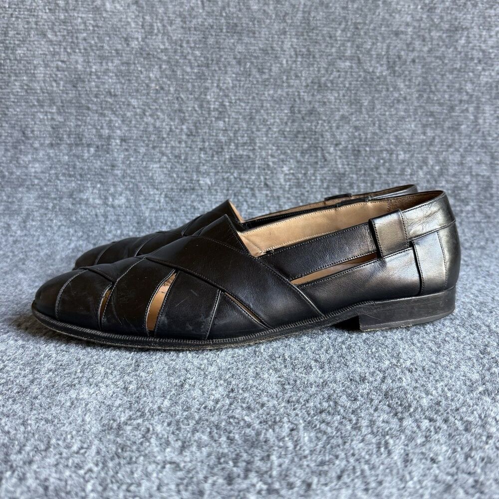 Brassboot Made in Spain Fisherman Shoes Mens 10 M Black Leather Woven Slip On - Picture 4 of 15